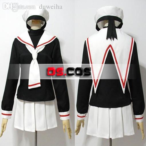 Wholesale-Full Set Cardcaptor Sakura Card Captor Sakura School Uniform Anime Cosplay Costume With Hat Free shipping