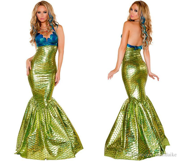 Malidaike Halloween Party Cosplay Mermaid Dress Women Sexy Green Mermaid Dress Costume