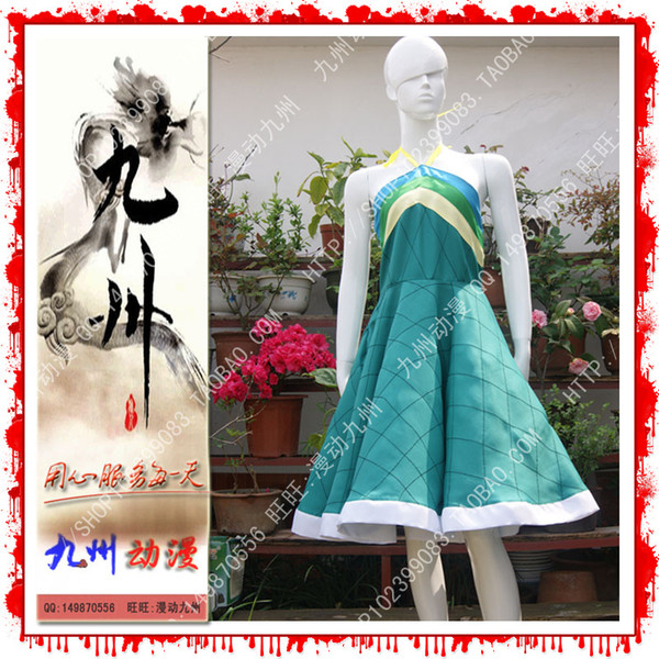 Wholesale-Fairy Tail Wendy Marvell Cosplay Costume Deep Green Custom Made Dress