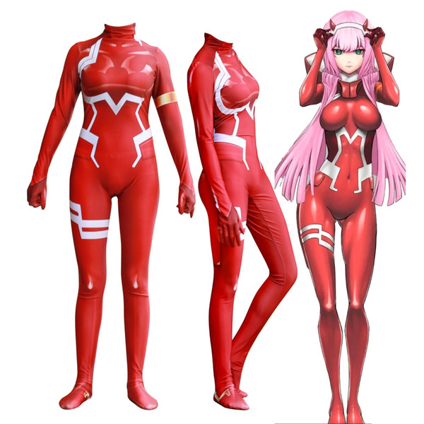 Anime 3D Women DARLING in the FRANXX 02 Zero Two Cosplay Costume Zentai Bodysuit Suit Jumpsuits