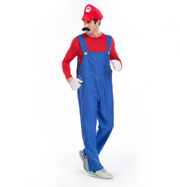 Halloween Costumes Men Super Mario Luigi Brothers Plumber Costume Jumpsuit Fancy Cosplay Clothing for Adult Men