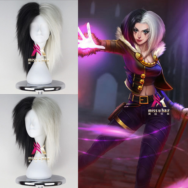 League of Legends LOL Katarina Cosplay Wig Dark black white Culy Synthetic Hair Wigs Halloween Party Free Shipping