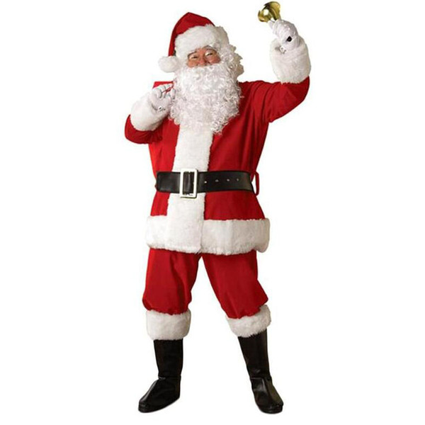 New Long-sleeved Christmas Santa Claus Fancy Red Cosplay Costumes for Christmas Party Clothing Set Full for Adult with Beard