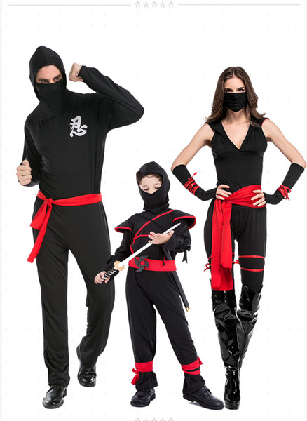 Halloween Family Ninja Costume Black Masked Warrior Cosplay for Kids and Adults Stage Wear Pluz Size SF09-1