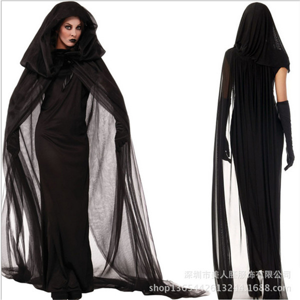 Wholesale-Plus size Ghost bride black dress Adult Broomstick sexy Witch Costume Halloween Cosplay dress for women Club wear party costumes