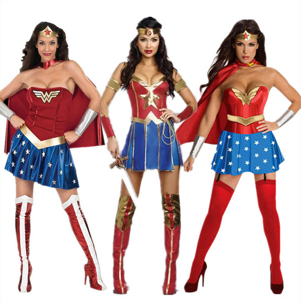 Super Women Wonder Woman Costume Fancy Dress Halloween Cosplay Costume Dresses Tops