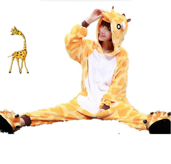 Comfortable flannel pajamas cartoon style giraffe conjoined pajama for men and women all appropriate Cosplay