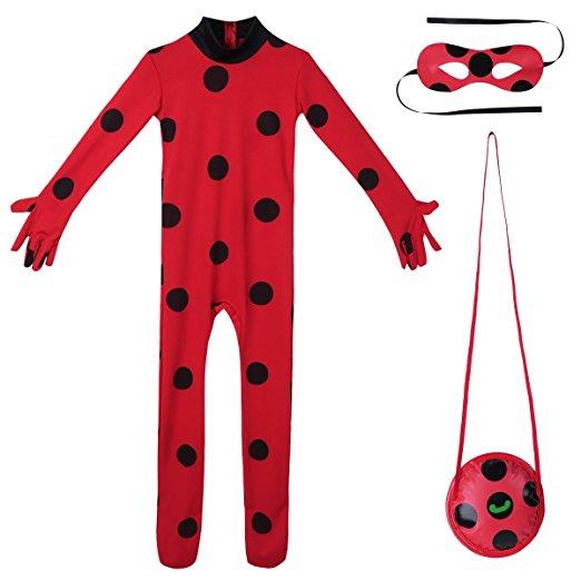 Ladybug Girls Costume Cosplay Jumpsuit For Halloween Birthday Party Set With Eye Mask Bag Fancy Party Outfits Set FZ002