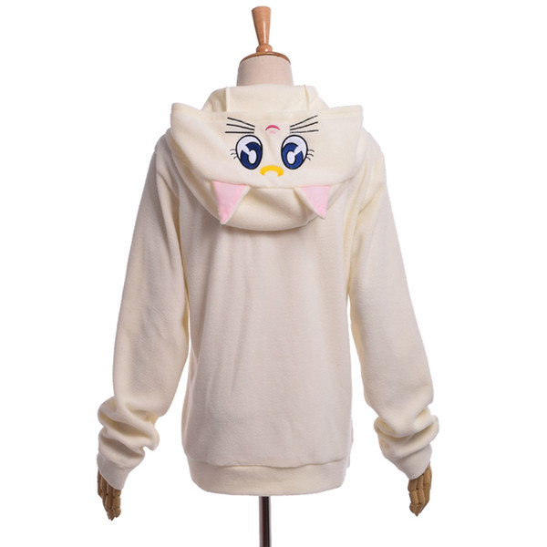 Women Cute Cat Luna Zip Hoody Sailor Moon Cosplay Costume Cute Sweatshirt Hoodies White/Purple High Quality