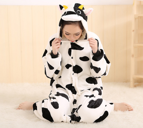 free shipping black and white milk cow animal onesie pajamas cosplay costume for adult to wear for sale