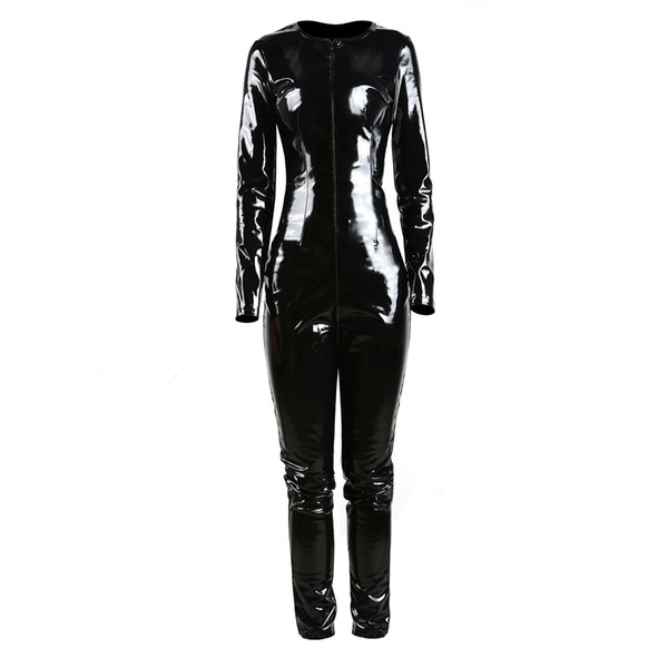 GLAMCARE Costumes & Cosplay Fetish Catsuit Playsuit Sexy Punk PVC Look Bodysuit Night Club Fetish Wear Black