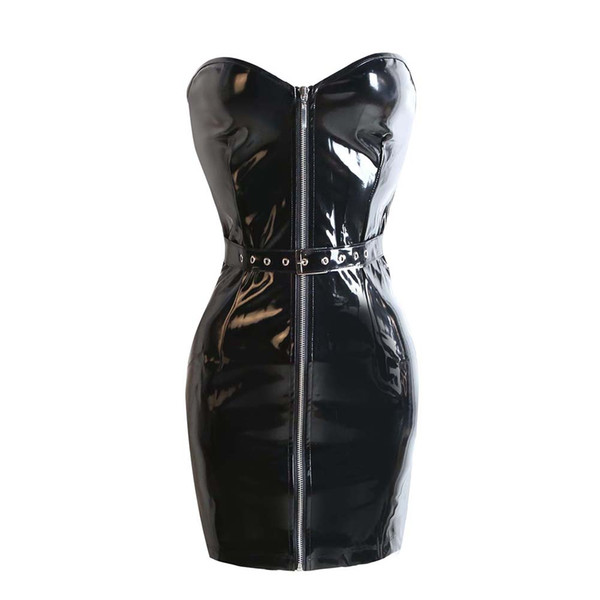 2018 GLAMCARE Black Bodycon Dress PVC Clubwear for Women Hot Corset Dress