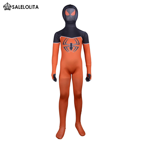 2017 Children Orange And Black Costumes Child Orange Lycra Spandex Zentai Bodysuit For Kids