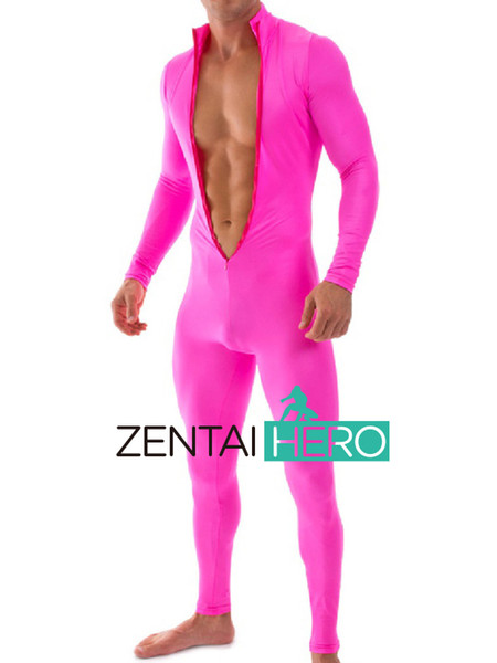 Free Shipping Party Sexy Fuschia Jumpsuits Plus Size Stretch Tight Costumes Front Zipper Bodysuit Lycra Zentai Catsuit 17010401