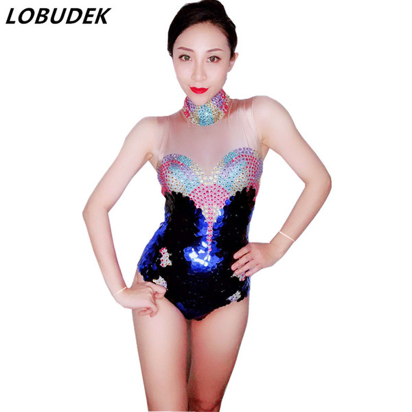 Sparkly Crystals sequins Bodysuit party Sexy Skinny jumpsuit Bar Nightclub Women Singer DJ Performance Dance Wear show bar