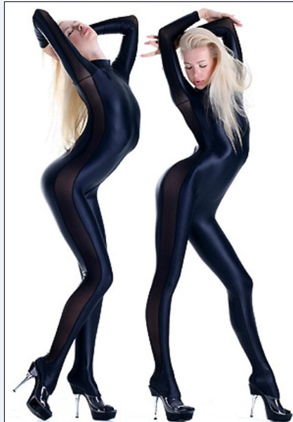 Special price! Zentai Full Body Costume black Shiny Metallic Zentai Suit with Side mesh Cosplay Costume Womens Lycra Jumpsuit