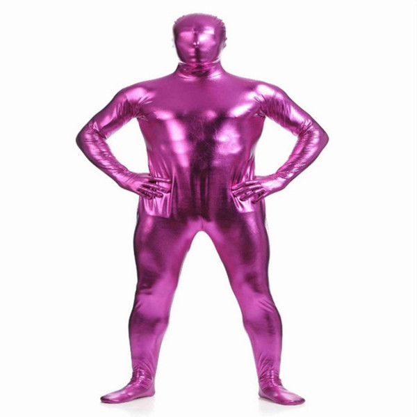 (MZS020) Rose Purple Shiny Metallic Tights for classic halloween costumes Unisex original Fetish Zentai Suits