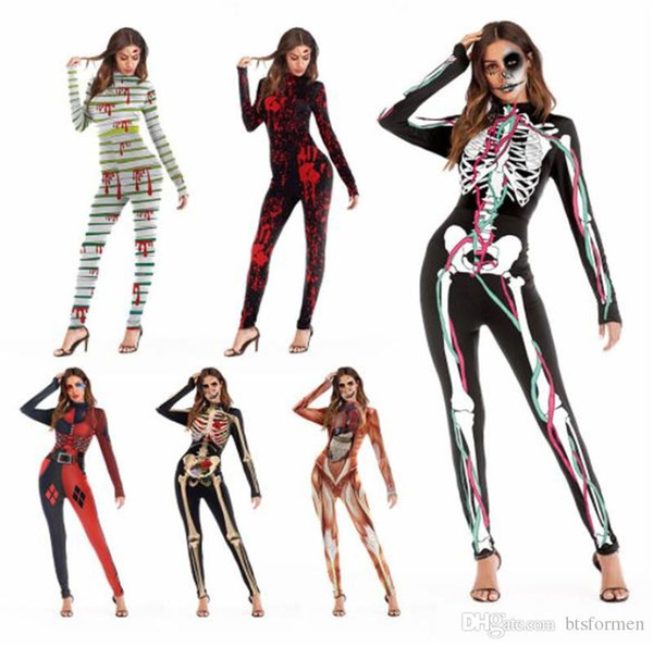 Digital Printed Jumpsuits Cosplay Catsuit Costumes Halloween Scary Props Adult Dancing Party Stagewear