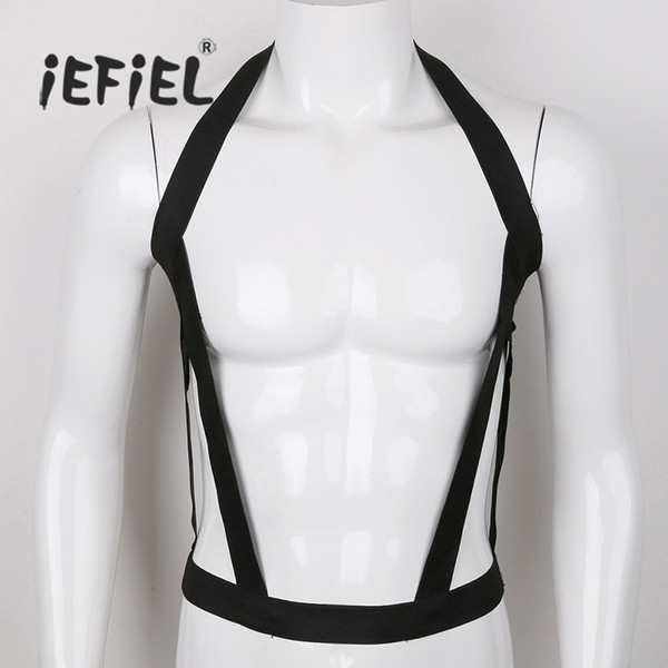 iEFiEL Men Lingerie Nylon Halter Elastic Body Chest Harness Bondage Hollow Out Costumes Belt for Nightclub Party Performance