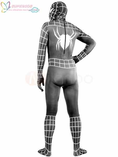 Wholesale-High Quality Halloween Carnival Party Lycra Spandex Black  Costume Outfit Zentai with White Stripes