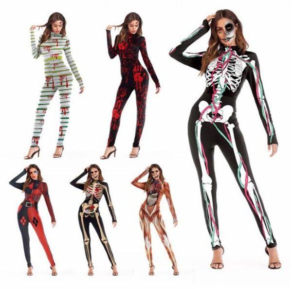 Digital Printed Jumpsuits Cosplay Catsuit Costumes Halloween Scary Props Adult Dancing Party Stagewear