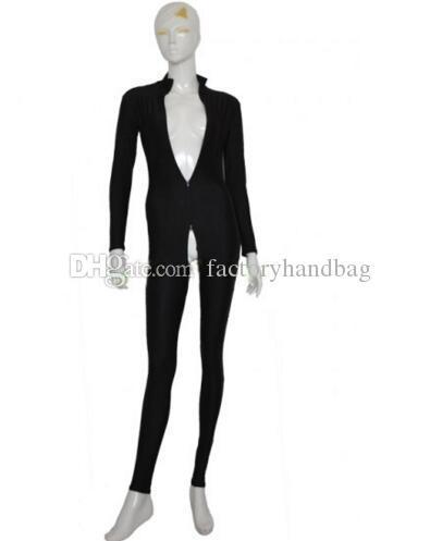 Free Shipping Spandex Lycra Unisex Sexy Black Zentai Catsuit Second Skin Bodysuit with Front Zipper and Crotch Zipper