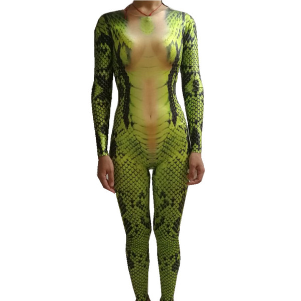 Novelty Snake zentai Printing jumpsuit sexy leotard elastic bodysuit Nightclub Bar Cosplay role costume singer stage show Romper