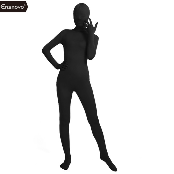 ostumes Accessories Ensnovo Black Zentai Suit Spandex Lycra One Piece Full Body Suits Zentai Costume Long Sleeve Unitard Cosplay Hallowe...