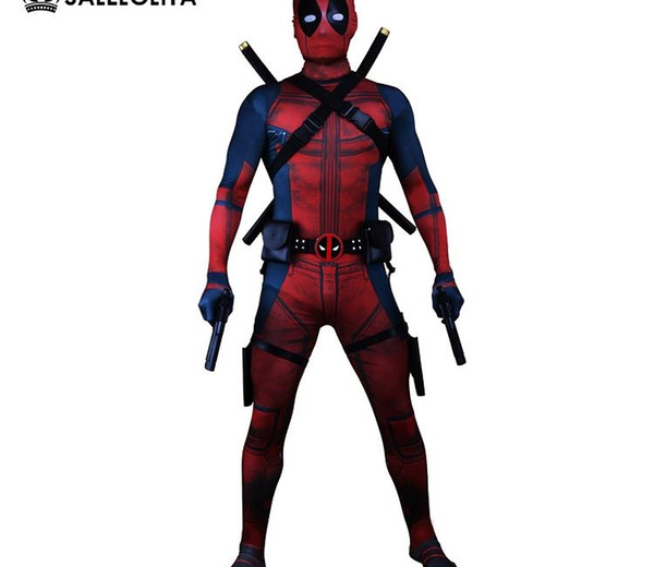 (Clothes+Equipment)Deadpool Costume Adult Man Cosplay Deadpool Costumes Wade Wilson Spandex Lycra Nylon Zentai Bodysuit Hallowee