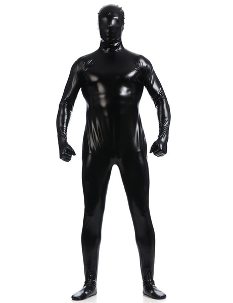 Wholesale-Men's Shiny Full Hood Metallic One Piece Bodysuit Lycra Spandex Zentai Costume