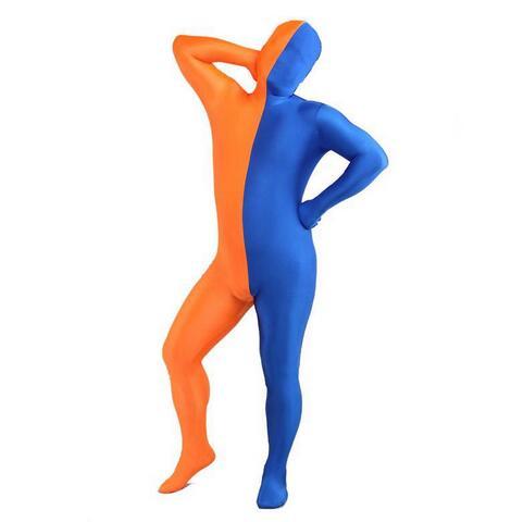 5pcs /lot popular Fancy Zentai Stretch Suit Lycra Bodysuit sexy skinny colors patchwork Halloween catsuit costumes cosplay plus size s~3xl