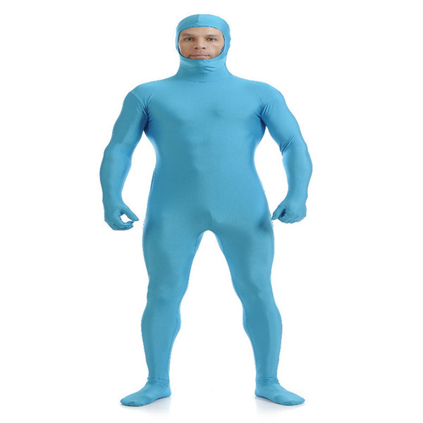 (SOF007) Light Blue Lycra Spandex Full Body Fetish Zentai Skin Tights Unisex Bodysuit Cosplay Costume Unitard Jumpsuit Dancewear