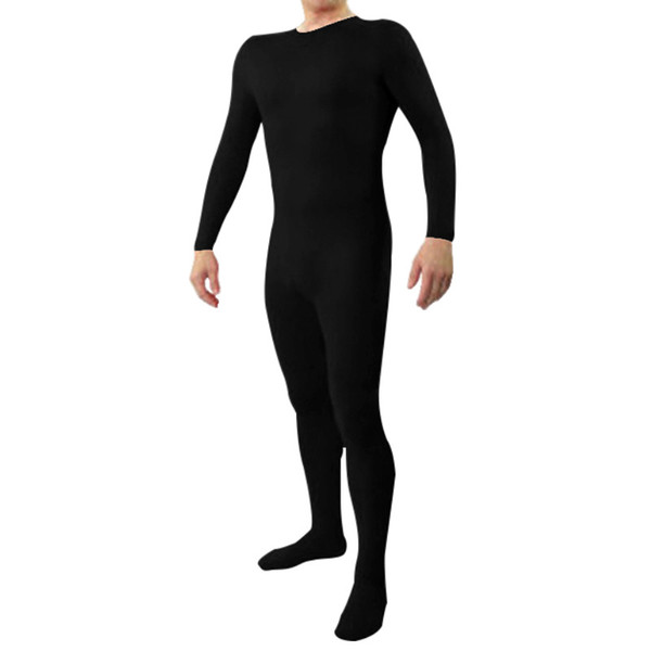 LZCMsoft Crew Neck Back Zip Black Adult Lycra One Piece Unitard Full Bodysuit Costume with Foot Spandex Zentai Bodysuit No Hood