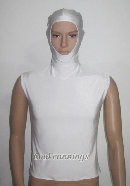 Adult Lycra spandex zentai White Helmet Under Hood Collar Halloween party