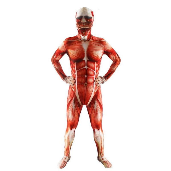 Attack On Titan Colossal Cosplay Costumes Adult Lycra Spandex Zentai Bodysuits Muscle Suit Skin Tight Unitard Leotard Anime