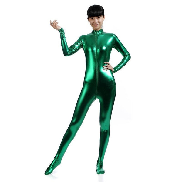 Unitard Black Catsuit Long Sleeve Lycra Gold Turtleneck Metallic Zentai Bodysuits Shiny Metallic Party Full Body Stage Costume
