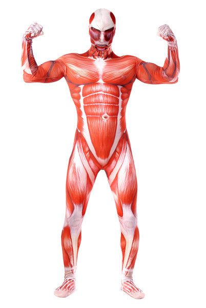 Attack On Titan 3 Cosplay Costume Muscle Zentai Muscular Suit Bodysuit Bertolt Hoover Lycra Zentai Halloween Costume