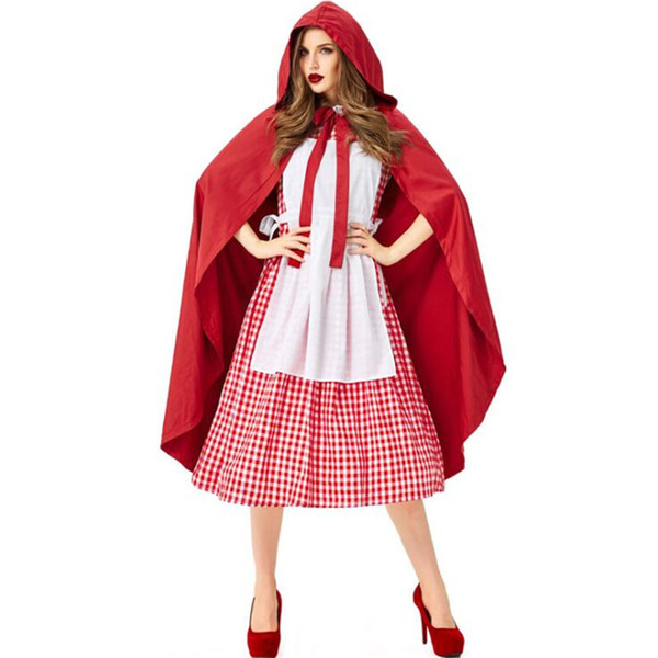 Halloween Cosplay Costumes Fairy Tale Red Lattice Wolf Cosplay Costumes With Shawl Party Costume Girls Cosplay Costumes