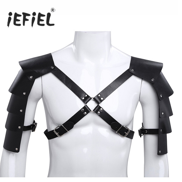 ostumes Accessories Zentai iEFiEL Mens Faux Leather Wetlook Body Chest Harness Men Costumes Bondage Fancy Night Clubwear with Shoulder Ar...