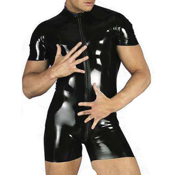 Mens Sexy Lingerie Patent Leather Bodysuits Zipper Crotch One-piece Leotard Bodysuit Underwear Men's Club Clothing Black