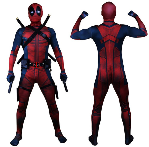 Drop Shipping Universe Classic Muscle Chest Deadpool Costume Full Bodysuit Zentai Suits Kids 3D Style Cosplay Hood Separated