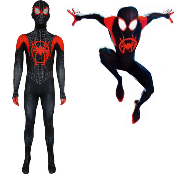 Kid Adult Miles Morales lnto the Spider-verse Costumes Custom 3D Printed Symbiote Spider-Man Lycra Cosplay Costume Zentai Spidey Suit