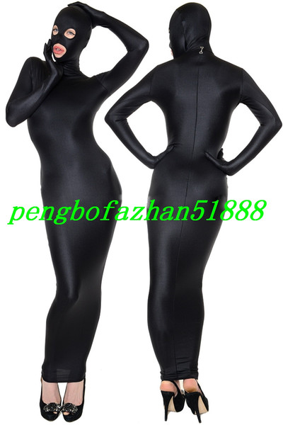 New Black Lycra Spandex Body Bags Suit Costumes Sleeping Bag Outfit With Open Eyes & Open Mouth Halloween Fancy Dress Cosplay Suit P022