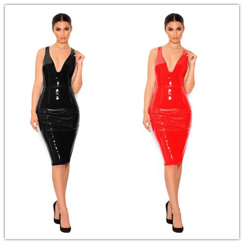 Leather Mini Deep V Skirt Club Wear Sexy Lingerie Catsuit Latex Dancing Costume Leather Bodysuit Sexy Game Plus Size Jumpsuit GC893