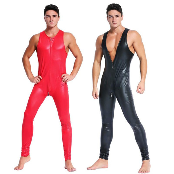 leather latex catsuit Teddy bodysuit black red shiny Erotic Lingerie Bodysuits Zentai Body Wear One Piece jumpsuit