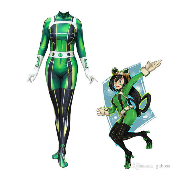 Anime Boku no Hero Academia 3D Print Froppy Cosplay Costume My Hero Academia Tsuyu Asui Lycra Spandex Zentai Catsuit jumpsuit