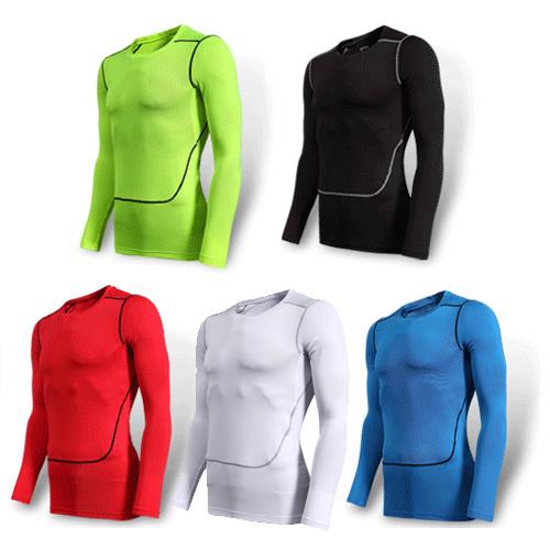 Wholesale-Men's Sport Compression Shirt Tights Base Layer Fitness Men Running Long Sleeve T Shirt Bodybuilding Clothes Shapers For Men