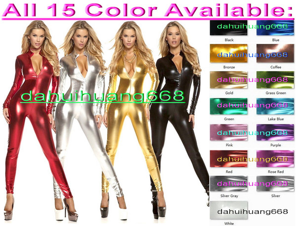 New 15 Color Shiny Metallic Suit Catsuit Costumes Unisex Sexy Bodysuit Sexy Front Zipper Body Suit Costumes Halloween Cosplay Costumes DH024