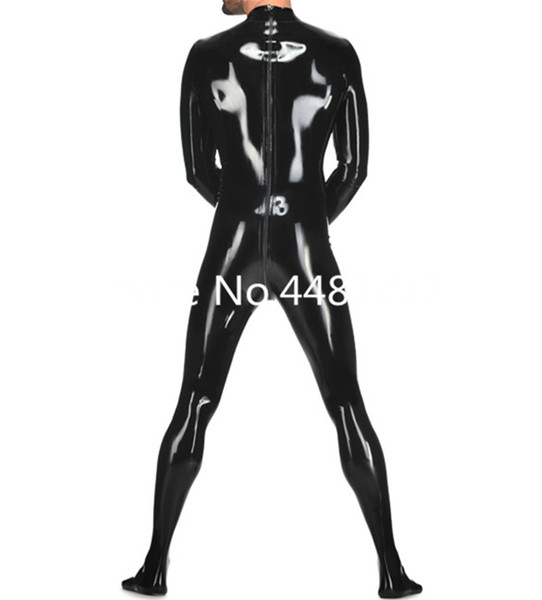 Latex Catsuit with Socks Male's Latex Rubber Bodysuit With Two ways Back Zipper Black Color Plug Size