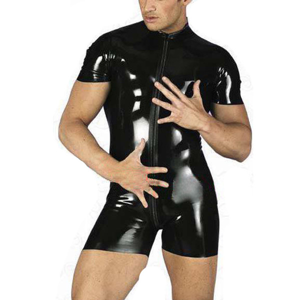 Wholesale-Plus Size XL Stong Mens Faux Leather Latex Catsuit Front Zipper Open Crotch Stretch Bodysuit Wetlook Clubwear Gay Male Lingerie